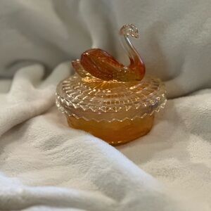 Elegant Amber Glass Swan Trinket Box